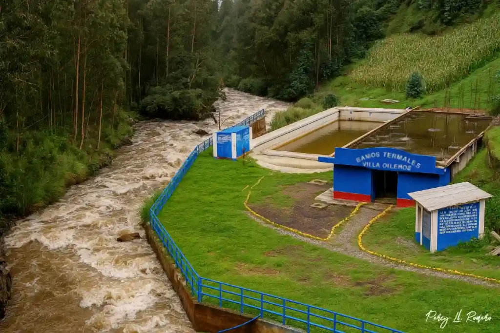 Piscinas naturales de los Baños Termales de Olleros en medio de un entorno rural