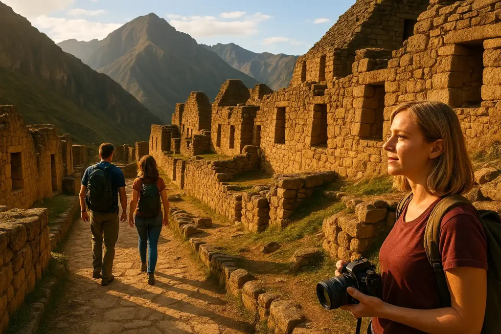 Vista de sitios arqueológicos y templos andinos representando el turismo histórico cultural en Perú.
