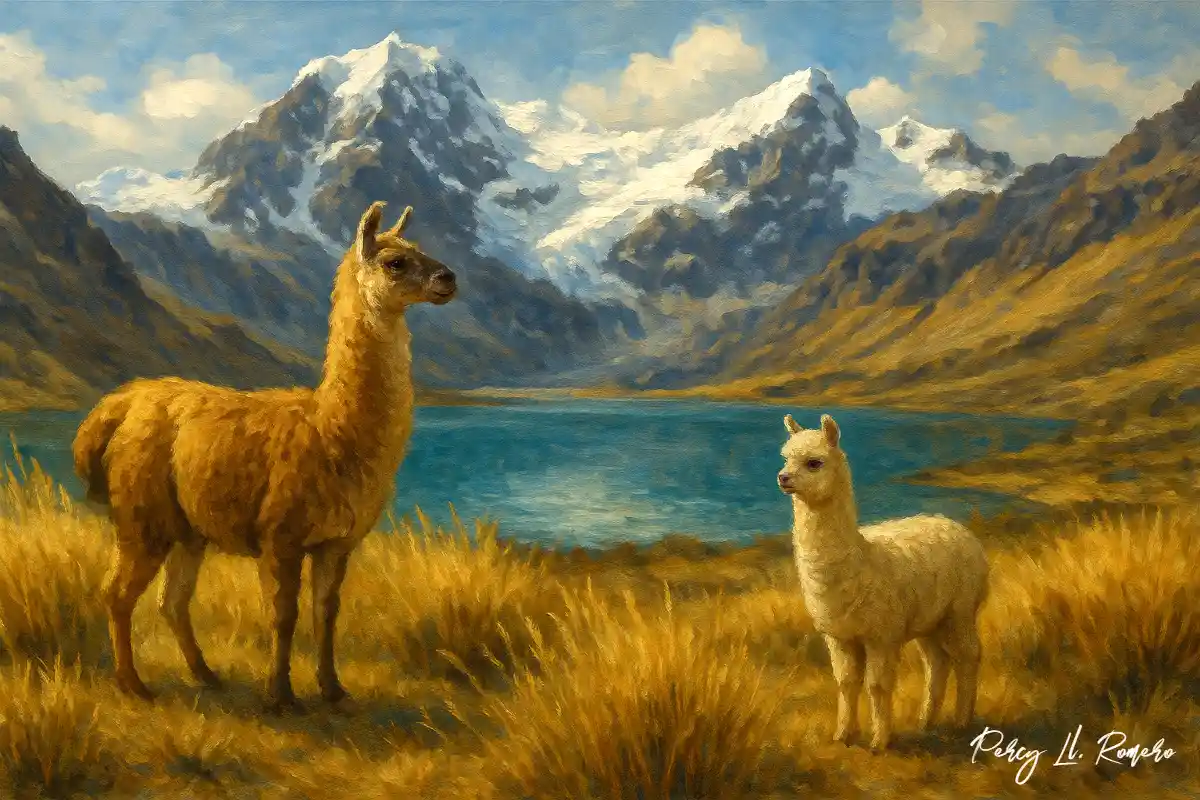 Llama y alpaca en huaytapallana