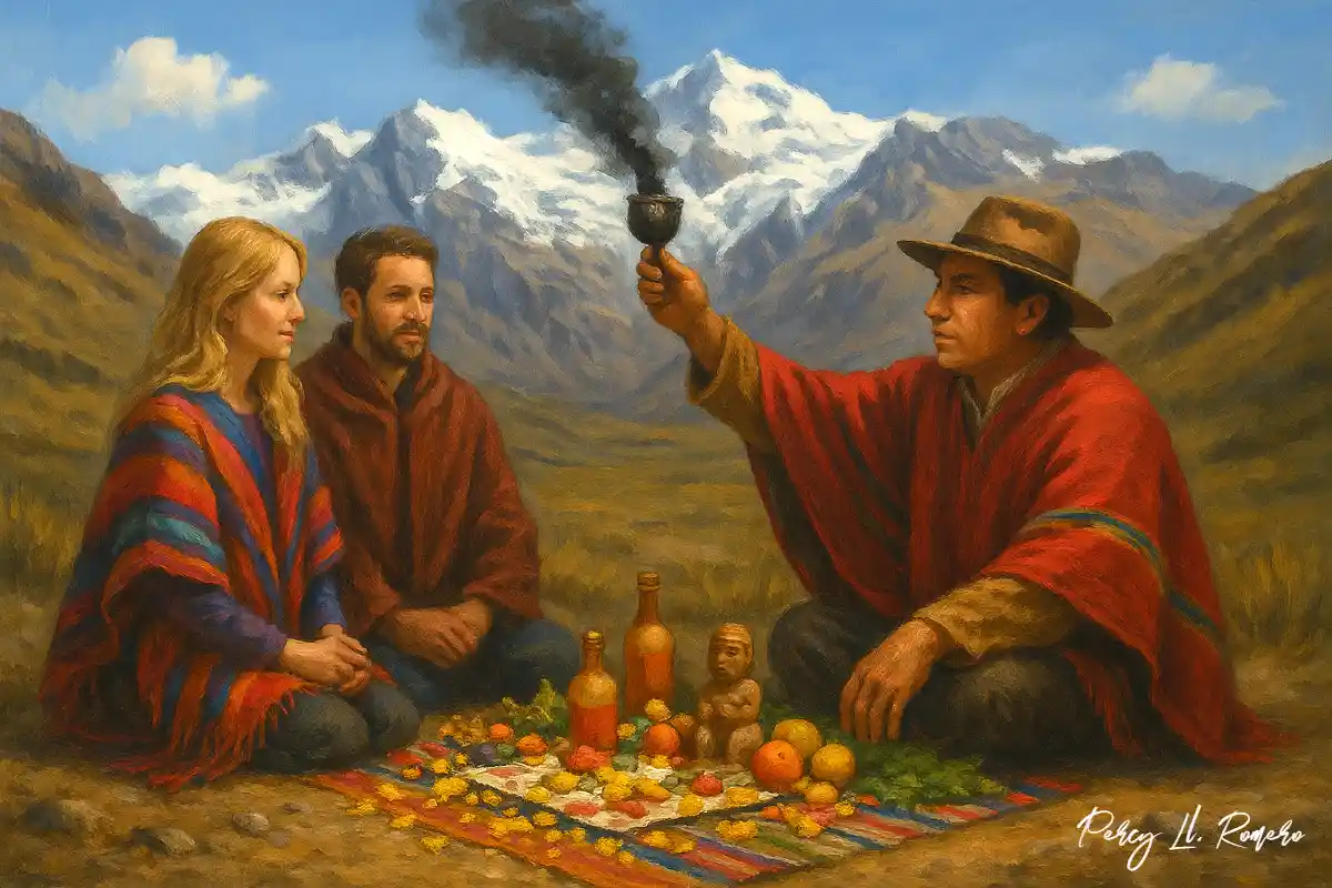 2 turistas en un ritual al apu en huaytapallana